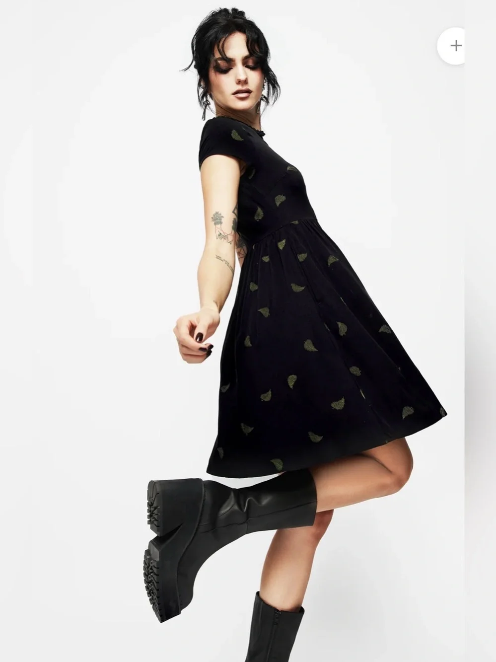 Disturbia Osmunda Fern Embroidered Mini Skater Dress US 10 Black Green Goth - Picture 13 of 15